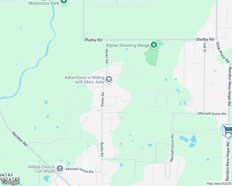 map of restaurants, bars, coffee shops, grocery stores, and more near 5425 Banks Road in Fort Worth