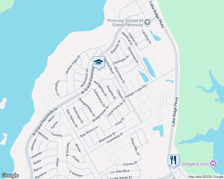 map of restaurants, bars, coffee shops, grocery stores, and more near 6952 Regatta Drive in Grand Prairie