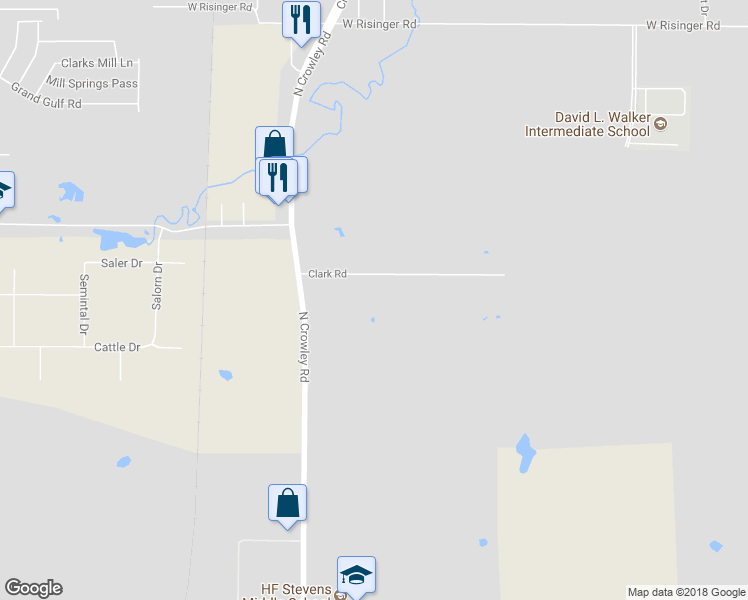map of restaurants, bars, coffee shops, grocery stores, and more near 1905 Clark Road in Crowley