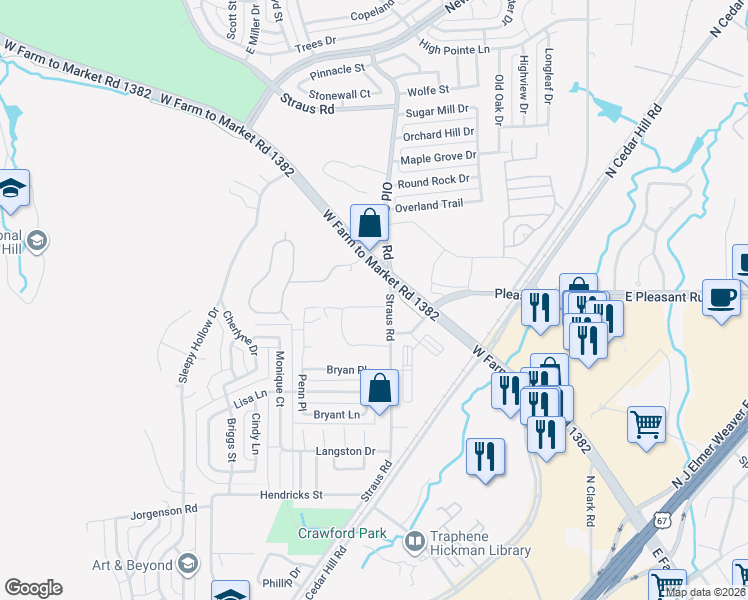 map of restaurants, bars, coffee shops, grocery stores, and more near 901 Preston Trail in Cedar Hill