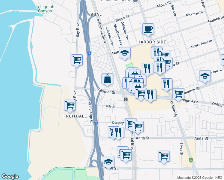 map of restaurants, bars, coffee shops, grocery stores, and more near 1198 Trenton Avenue in Chula Vista