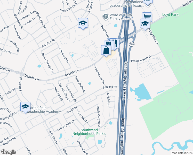 map of restaurants, bars, coffee shops, grocery stores, and more near 1003 Ragland Road in Arlington