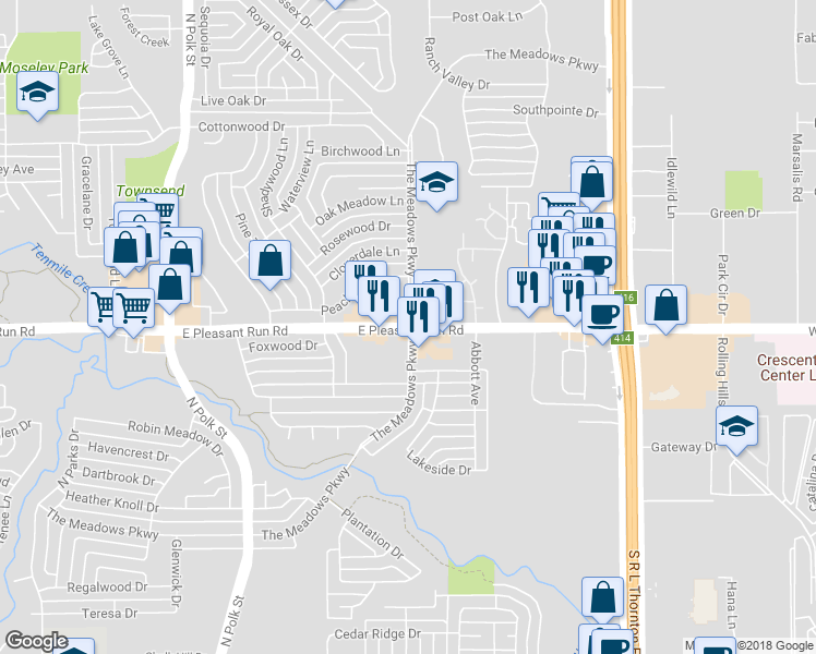 map of restaurants, bars, coffee shops, grocery stores, and more near 963 The Meadows Parkway in DeSoto