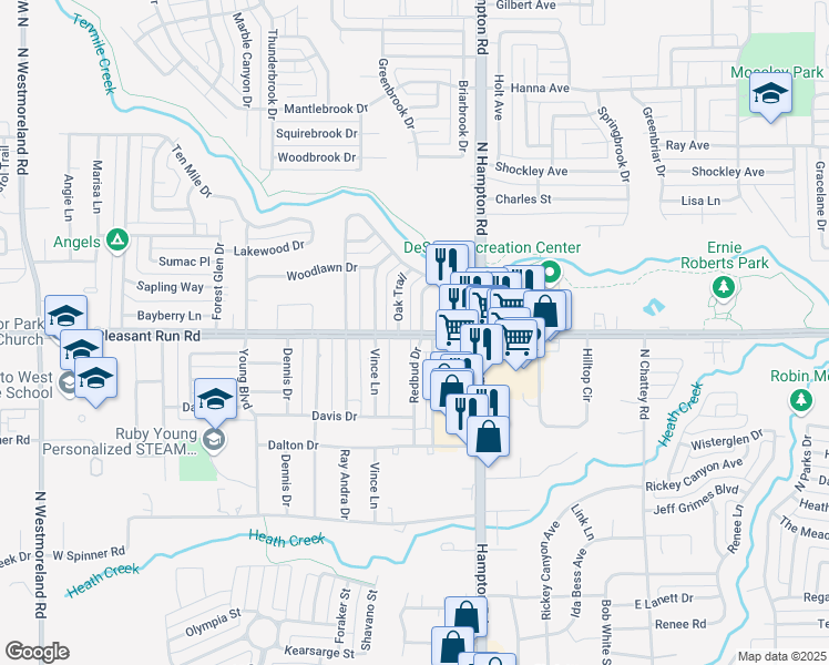 map of restaurants, bars, coffee shops, grocery stores, and more near 211 West Pleasant Run Road in DeSoto