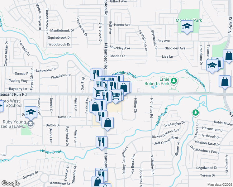 map of restaurants, bars, coffee shops, grocery stores, and more near 207 East Pleasant Run Road in DeSoto