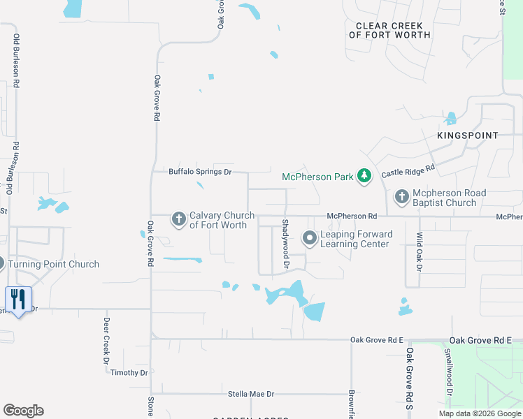 map of restaurants, bars, coffee shops, grocery stores, and more near 1001 Olivewood Lane in Fort Worth