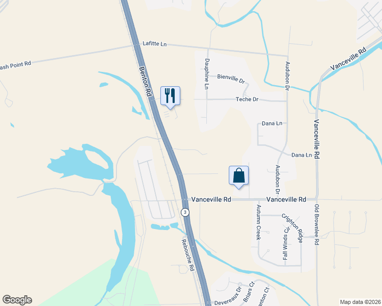 map of restaurants, bars, coffee shops, grocery stores, and more near 4828 Benton Road in Bossier City
