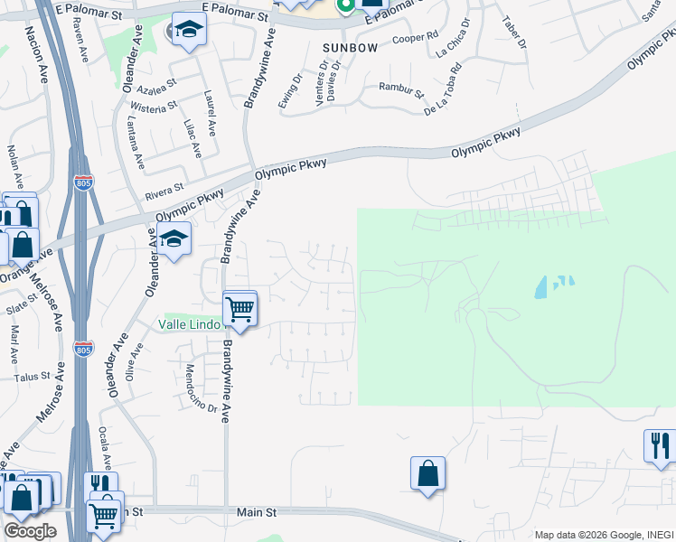 map of restaurants, bars, coffee shops, grocery stores, and more near 1560 Cavern Point Court in Chula Vista