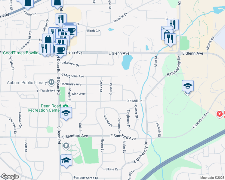 map of restaurants, bars, coffee shops, grocery stores, and more near 1158 Alan Avenue in Auburn