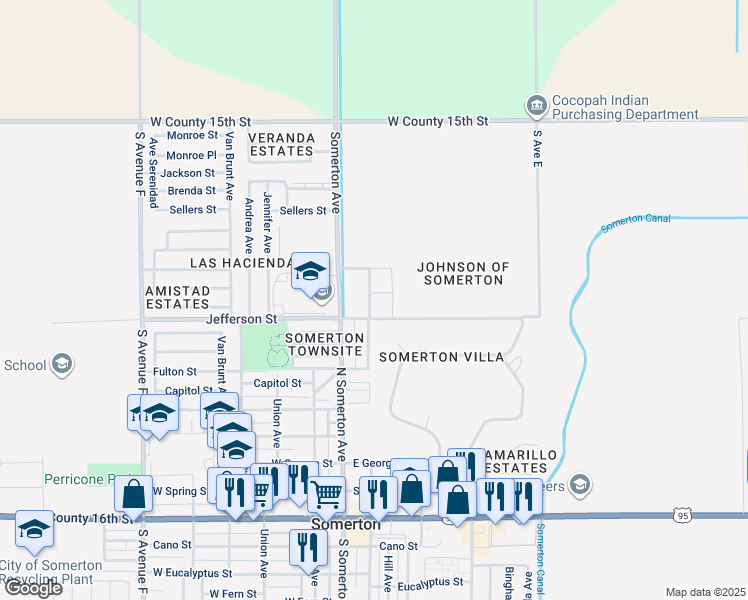 map of restaurants, bars, coffee shops, grocery stores, and more near 212-242 Jefferson Street in Somerton