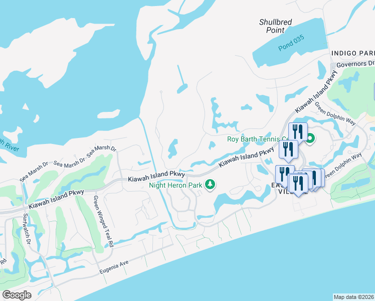 map of restaurants, bars, coffee shops, grocery stores, and more near 74 Salthouse Road in Kiawah Island
