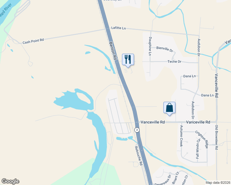 map of restaurants, bars, coffee shops, grocery stores, and more near 4901 Benton Road in Bossier City