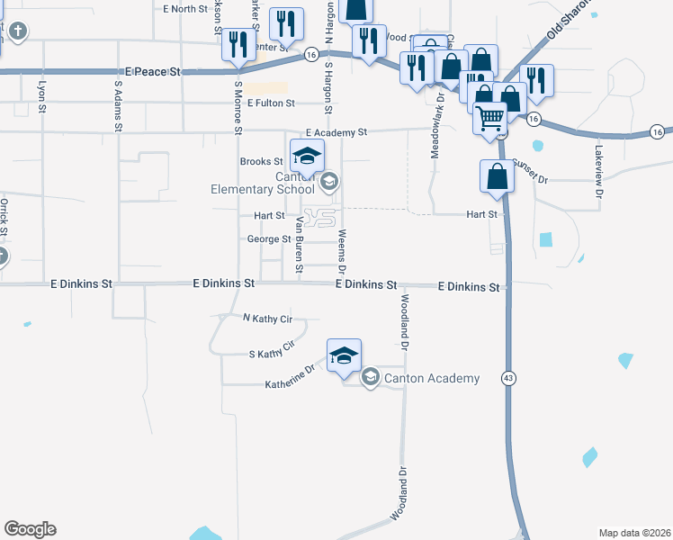 map of restaurants, bars, coffee shops, grocery stores, and more near 704-798 East Dinkins Street in Canton