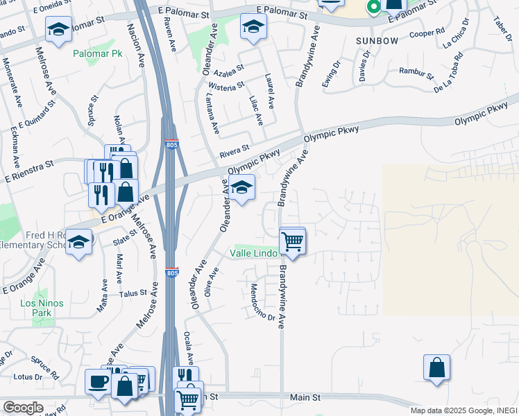 map of restaurants, bars, coffee shops, grocery stores, and more near 1541 Sonora Drive in Chula Vista