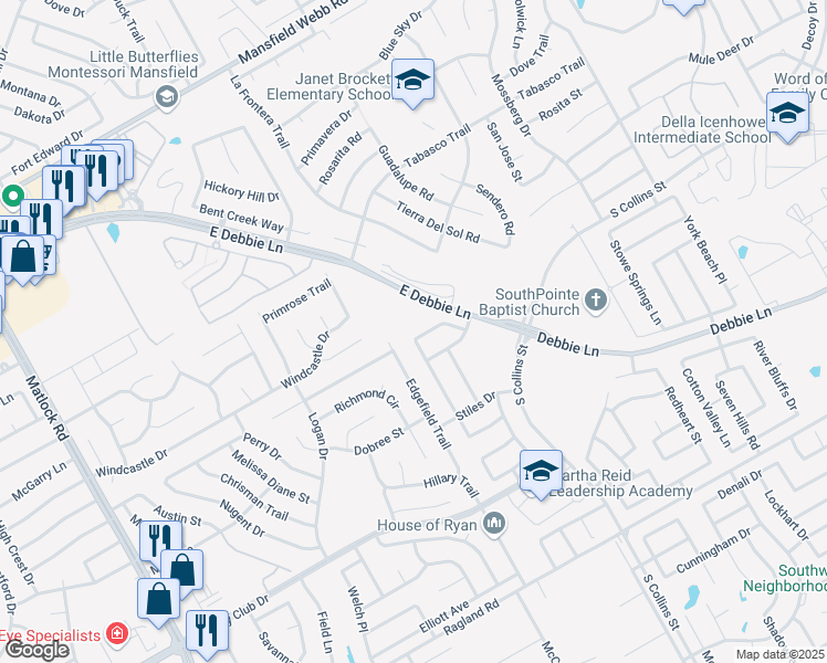 map of restaurants, bars, coffee shops, grocery stores, and more near 503 Zachum Drive in Arlington