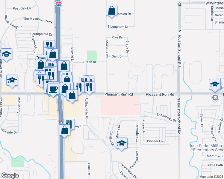 map of restaurants, bars, coffee shops, grocery stores, and more near 1465 Marsalis Road in Lancaster