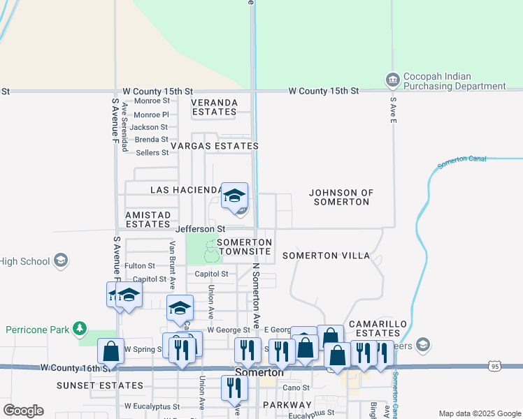 map of restaurants, bars, coffee shops, grocery stores, and more near 1002 North Somerton Avenue in Somerton