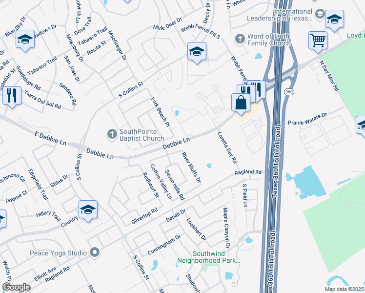 map of restaurants, bars, coffee shops, grocery stores, and more near 820 White Fields Way in Arlington