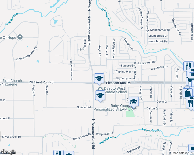 map of restaurants, bars, coffee shops, grocery stores, and more near 747 West Pleasant Run Road in DeSoto