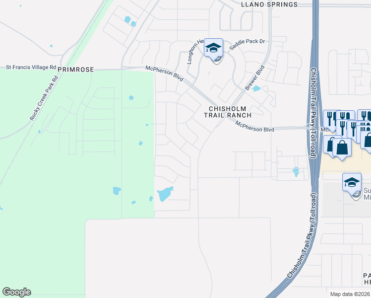 map of restaurants, bars, coffee shops, grocery stores, and more near 9453 Wild West Way in Fort Worth