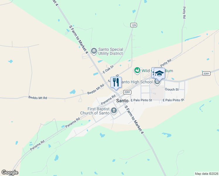 map of restaurants, bars, coffee shops, grocery stores, and more near 13807 Farm to Market 4 in Santo