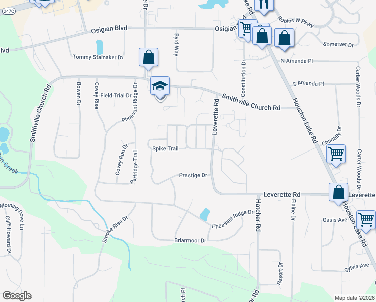 map of restaurants, bars, coffee shops, grocery stores, and more near 311 Deerfield Circle in Warner Robins