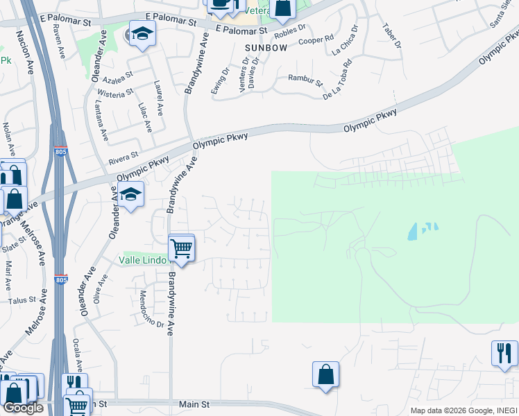 map of restaurants, bars, coffee shops, grocery stores, and more near 1539 Point Dume Court in Chula Vista