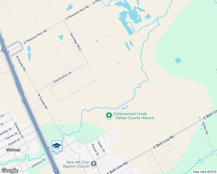 map of restaurants, bars, coffee shops, grocery stores, and more near Sunridge Boulevard in Wilmer