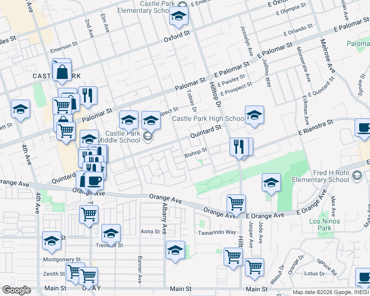 map of restaurants, bars, coffee shops, grocery stores, and more near 1413 1st Avenue in Chula Vista