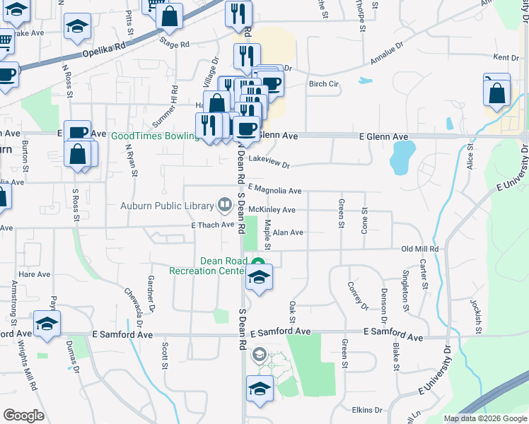 map of restaurants, bars, coffee shops, grocery stores, and more near 815 McKinley Avenue in Auburn