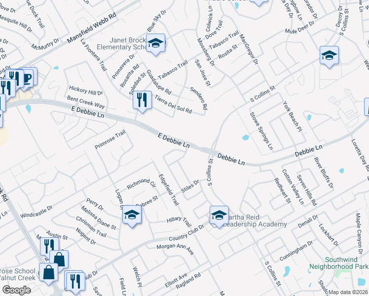 map of restaurants, bars, coffee shops, grocery stores, and more near 525 Zachum Drive in Arlington