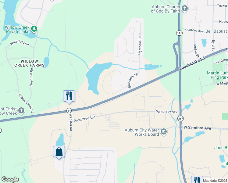 map of restaurants, bars, coffee shops, grocery stores, and more near 1780 Solamere Court in Auburn