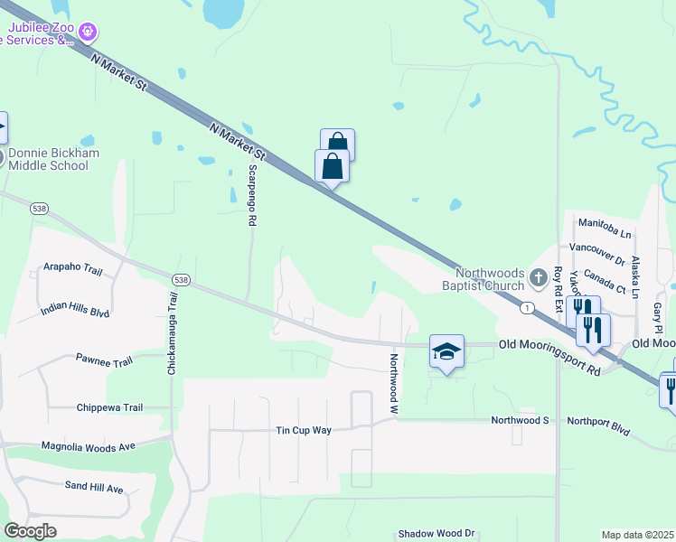 map of restaurants, bars, coffee shops, grocery stores, and more near 6030 Old Mooringsport Road in Shreveport