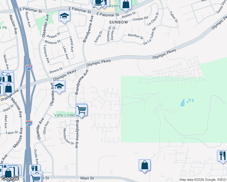 map of restaurants, bars, coffee shops, grocery stores, and more near 1547 Point Dume Court in Chula Vista