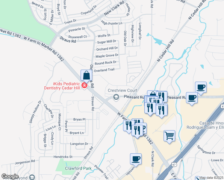 map of restaurants, bars, coffee shops, grocery stores, and more near 235 West Pleasant Run Road in Cedar Hill