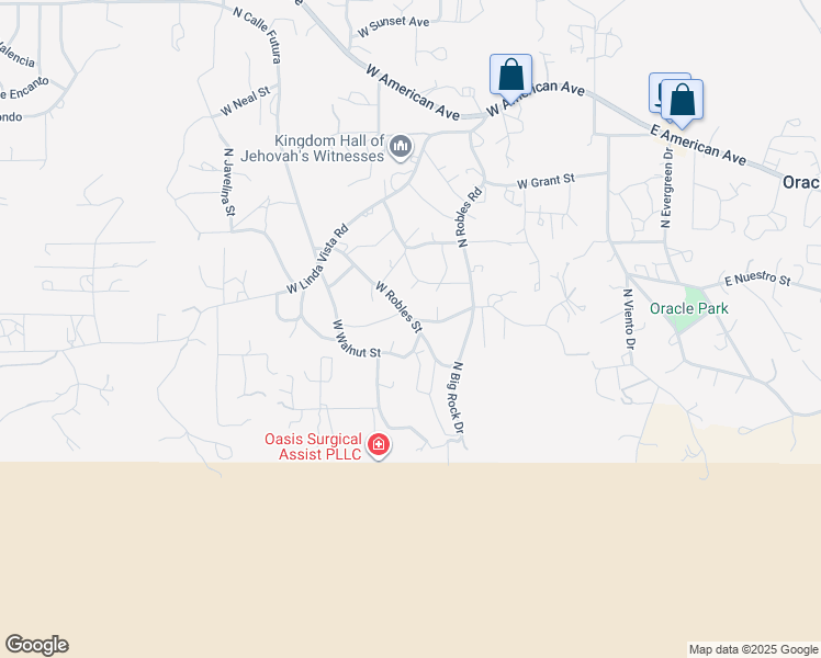 map of restaurants, bars, coffee shops, grocery stores, and more near 675 West Robles Street in Oracle