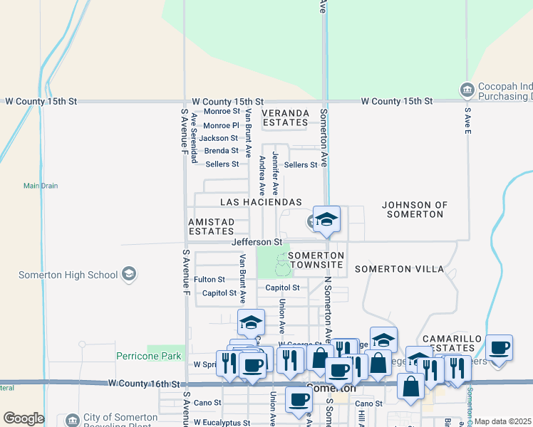 map of restaurants, bars, coffee shops, grocery stores, and more near 900-1598 Andrea Avenue in Somerton