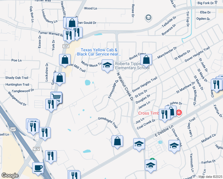 map of restaurants, bars, coffee shops, grocery stores, and more near 306 Forestridge Drive in Mansfield