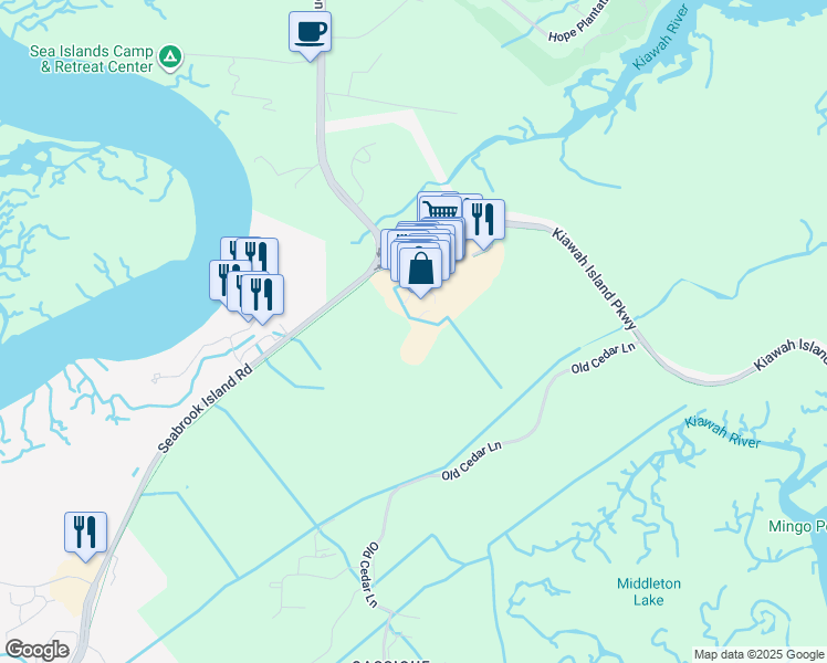 map of restaurants, bars, coffee shops, grocery stores, and more near 300 Farm Lake View Road in Johns Island