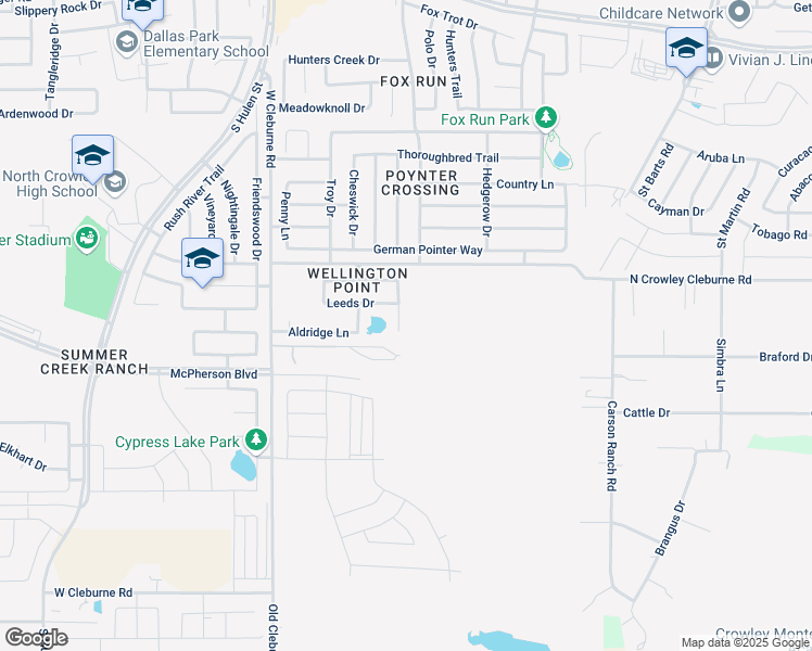 map of restaurants, bars, coffee shops, grocery stores, and more near 4100 Glen Abbey Drive in Crowley
