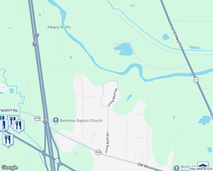 map of restaurants, bars, coffee shops, grocery stores, and more near 428 Irving Bluff Road in Shreveport