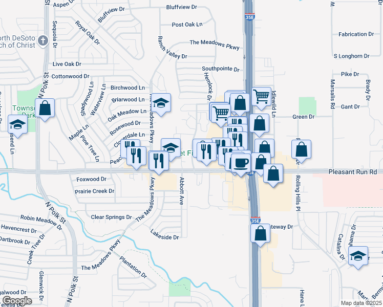 map of restaurants, bars, coffee shops, grocery stores, and more near 1021 Pecan Crossing St in DeSoto