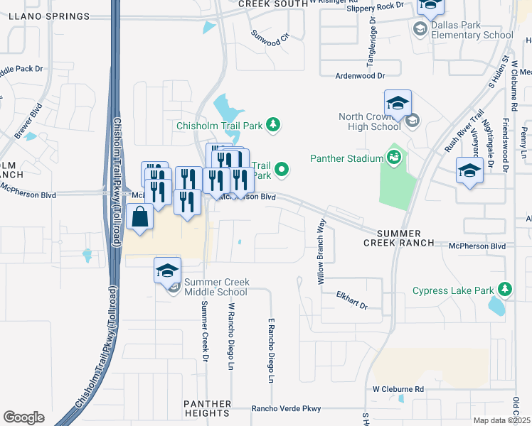 map of restaurants, bars, coffee shops, grocery stores, and more near 5129 Stockwhip Drive in Crowley