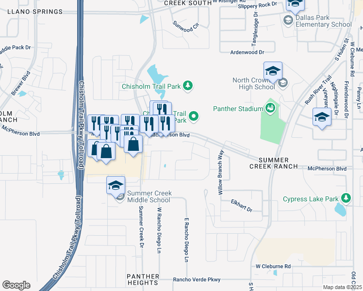 map of restaurants, bars, coffee shops, grocery stores, and more near 5129 Stockwhip Drive in Crowley