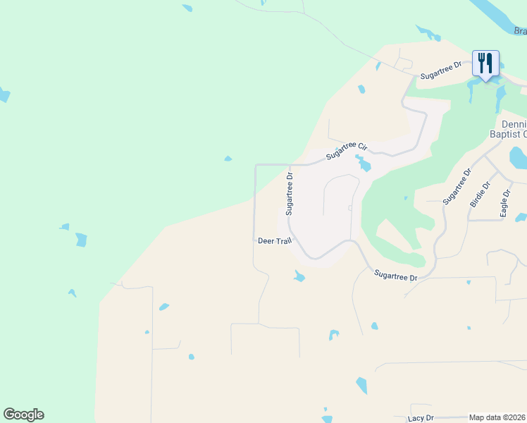 map of restaurants, bars, coffee shops, grocery stores, and more near 345 Sugartree Circle in Lipan