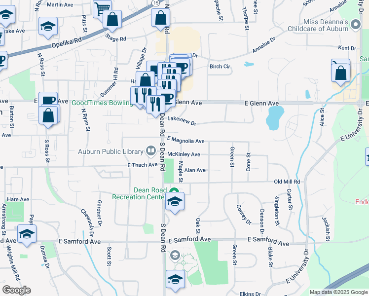 map of restaurants, bars, coffee shops, grocery stores, and more near 905 McKinley Avenue in Auburn