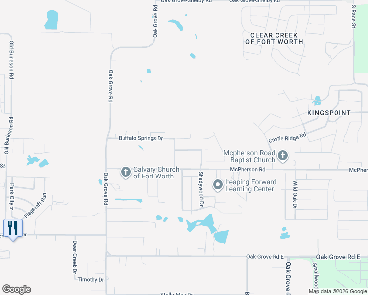 map of restaurants, bars, coffee shops, grocery stores, and more near 1017 McKavett Drive in Fort Worth