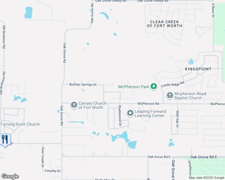 map of restaurants, bars, coffee shops, grocery stores, and more near 1017 McKavett Drive in Fort Worth