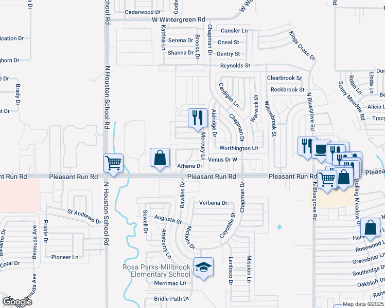 map of restaurants, bars, coffee shops, grocery stores, and more near 1323 Rawlings Drive in Lancaster