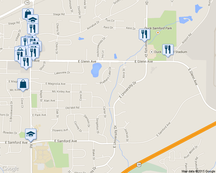 map of restaurants, bars, coffee shops, grocery stores, and more near 1356 Lakeshore Lane in Auburn